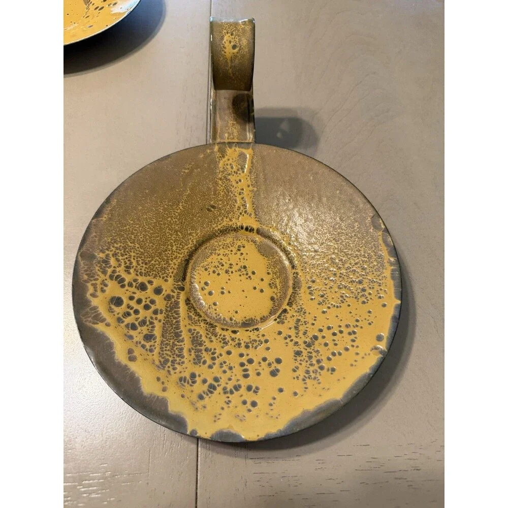 Vintage Hanova Pasadena Enamelware Enamel Steel Plate Candleholder Brutalist